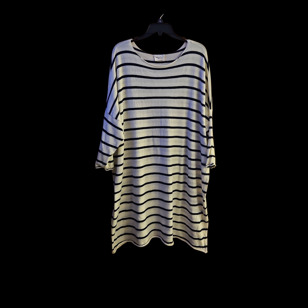 Elegant Striped Black and Cream Midi Dress